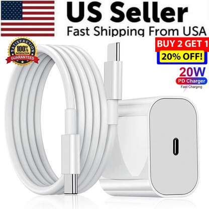20W USB C Super Fast Charger PD To Type C Cable For iPhone 15 iPad
