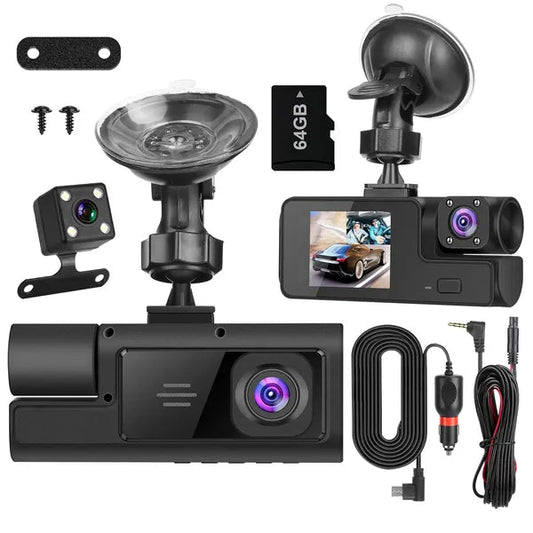 WiFi FHD 1080P Car Dash Cam 3 Channels Front Rear Inside Dash Camera